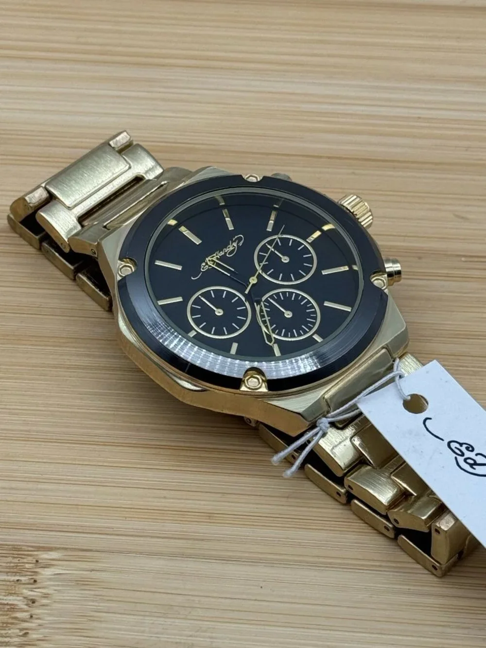 Ed Hardy Singles Quartz Men's Brushed Gold Metal Strap 46mm Analog Watch